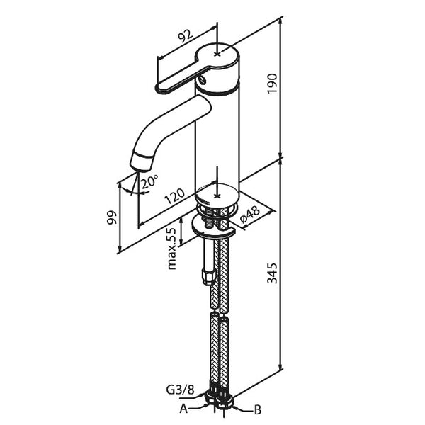 Damixa Silhouet wastafelmengkraan 1-greeps Medium met vaste uitloop Matzwart