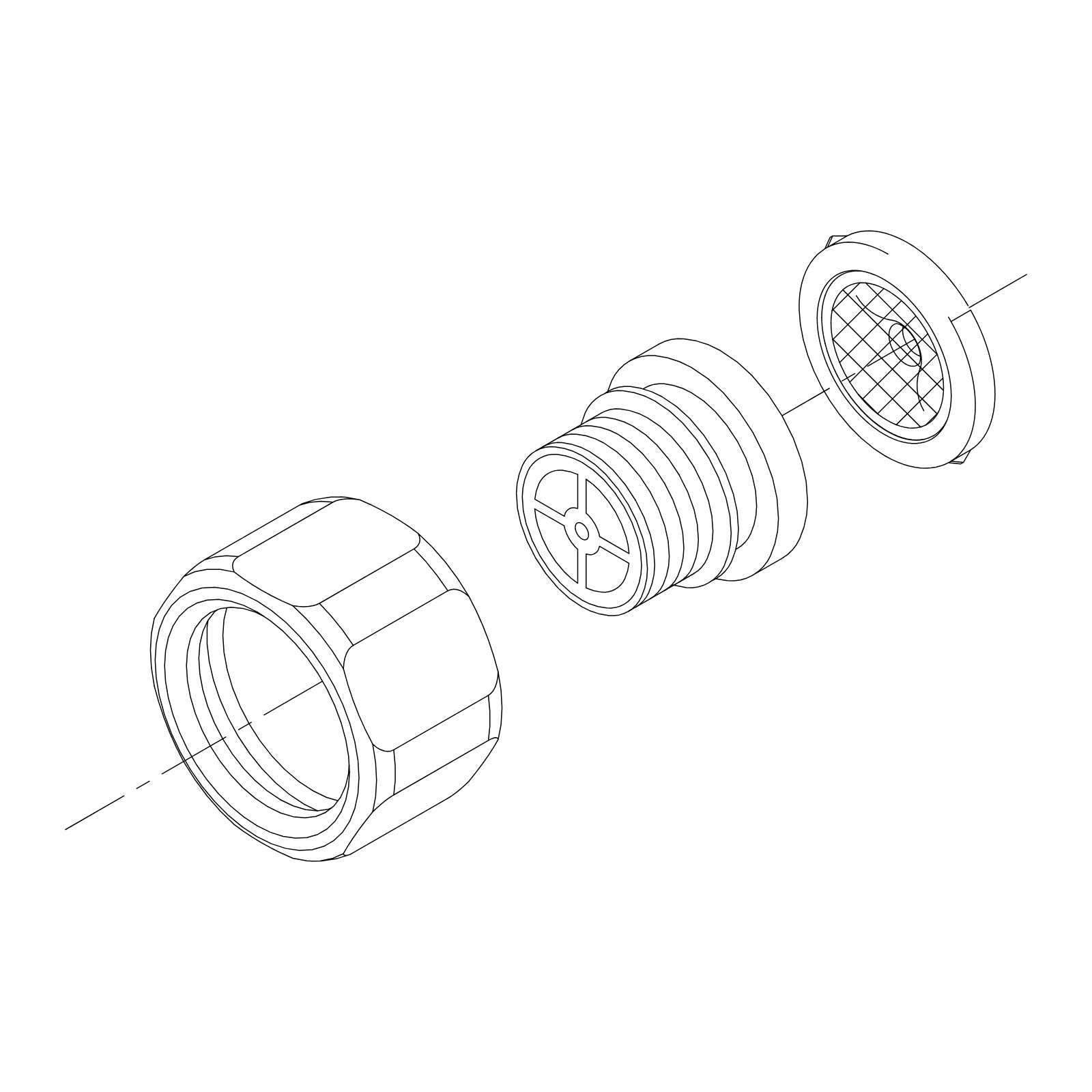 Damixa Reparatieset wartel, filter en dichting Mat koper PVD 23898.87 lijntekening