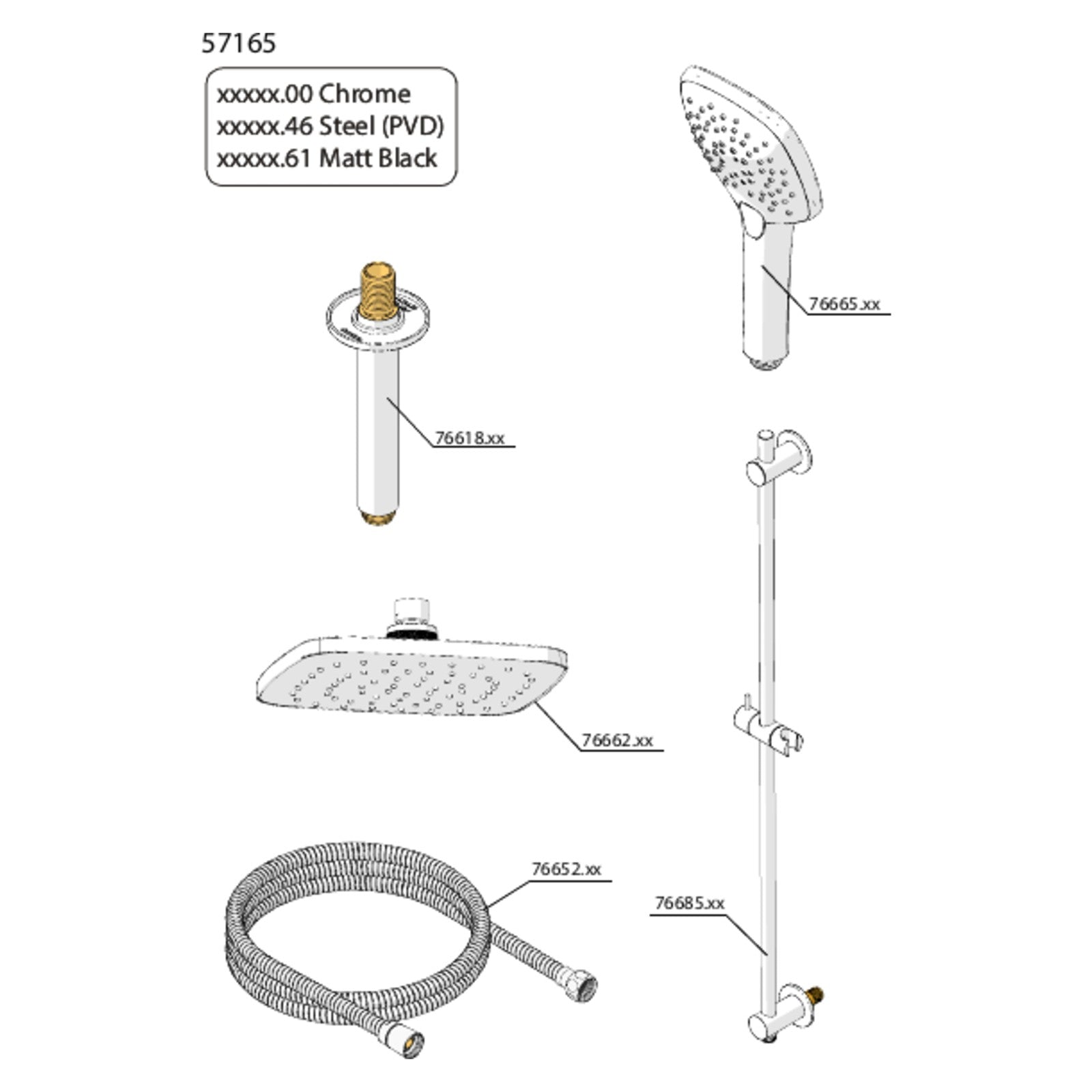 Onderdelentekening Damixa Pine SR2 inbouw douchethermostaat systeem 57165
