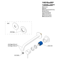 Onderdelentekening Damixa Merkur afbouwset wandmengkraan 180 en 250 mm 14616 / 14626