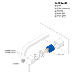 Onderdelentekening Damixa Merkur afbouwset wandmengkraan 180 mm met plaat 14625