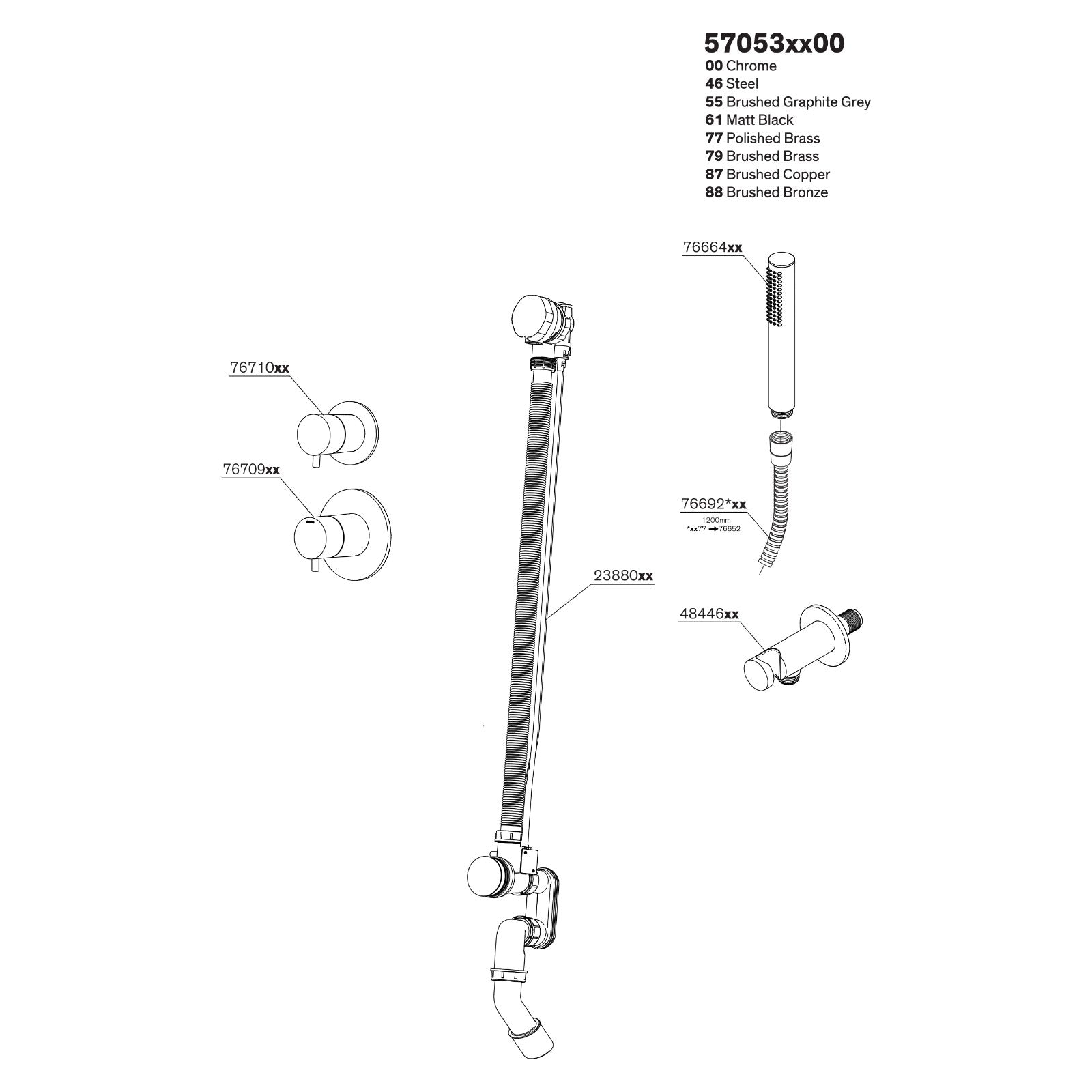 Onderdelentekening Damixa Silhouet BS 1 afbouwset badkraan inbouw 57053