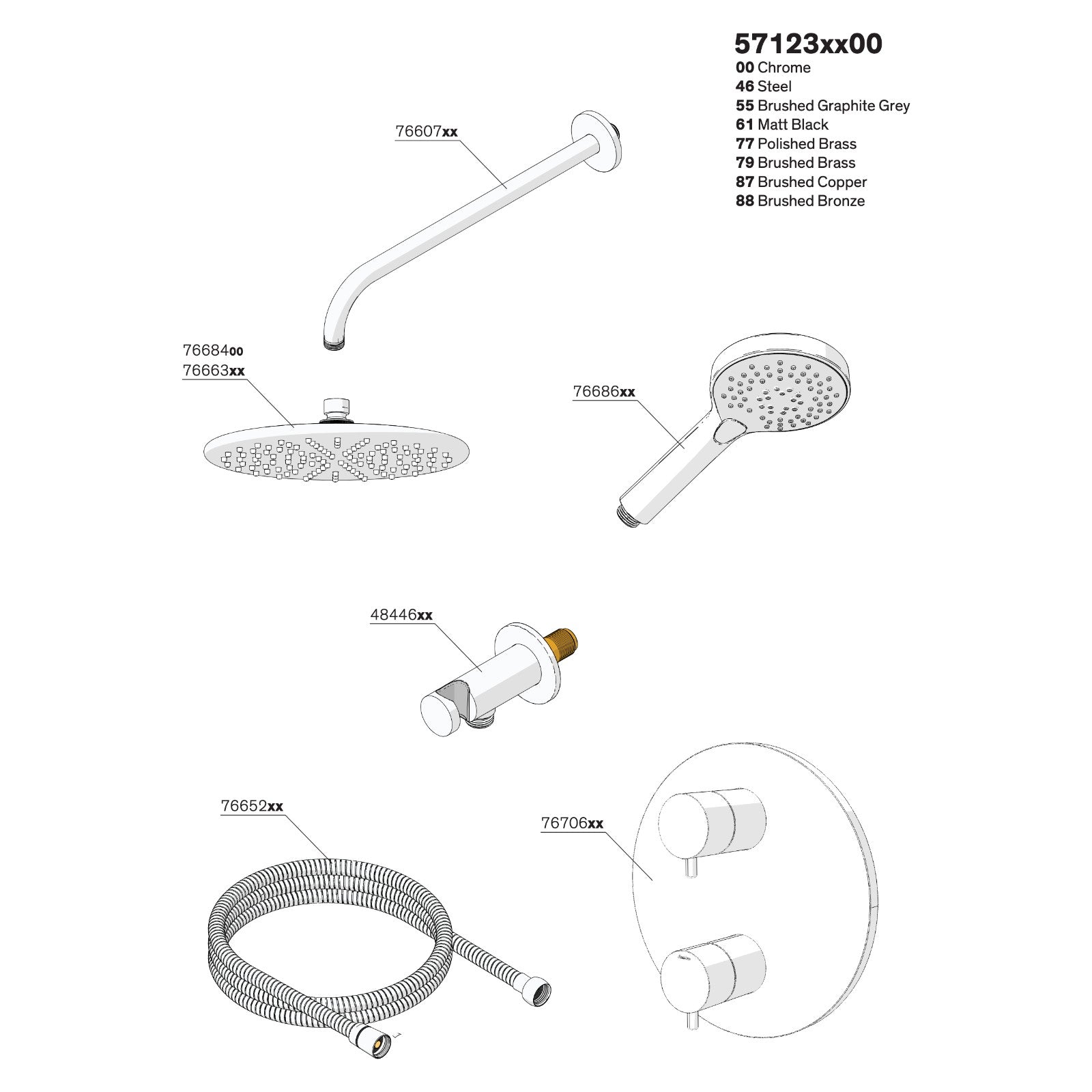 Onderdelentekening Damixa Silhouet HS 1 inbouw douchethermostaat systeem 57123