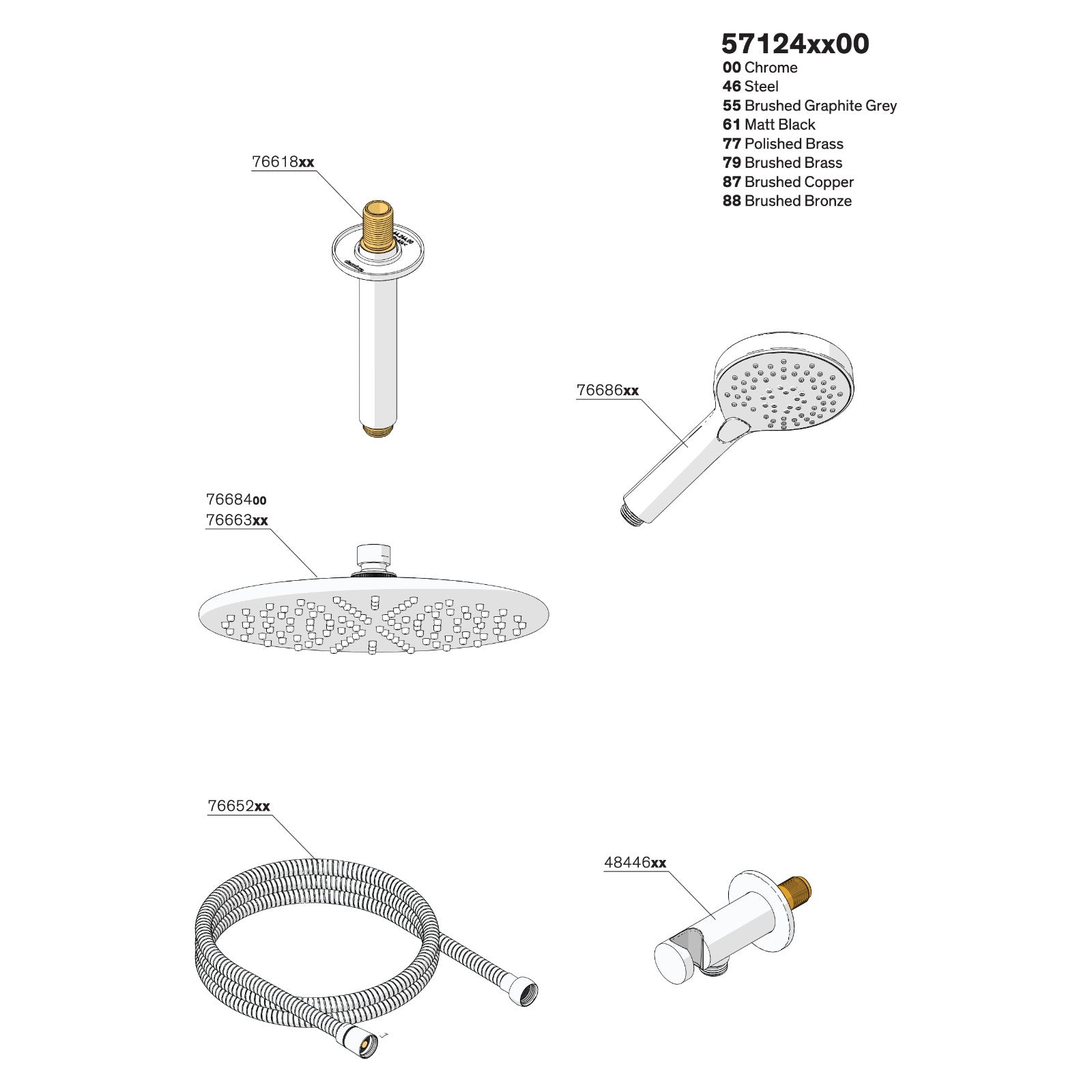 Onderdelentekening Damixa Silhouet HS 2 inbouw douchethermostaat systeem 57124