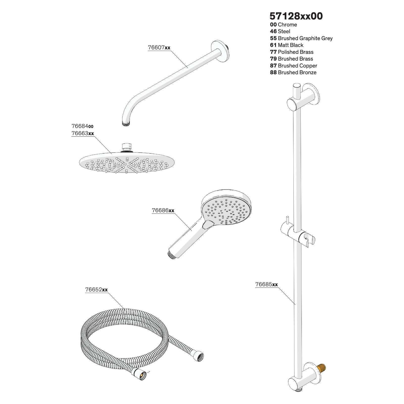 Onderdelentekening Damixa Silhouet SR 1 inbouw douchethermostaat systeem 57128