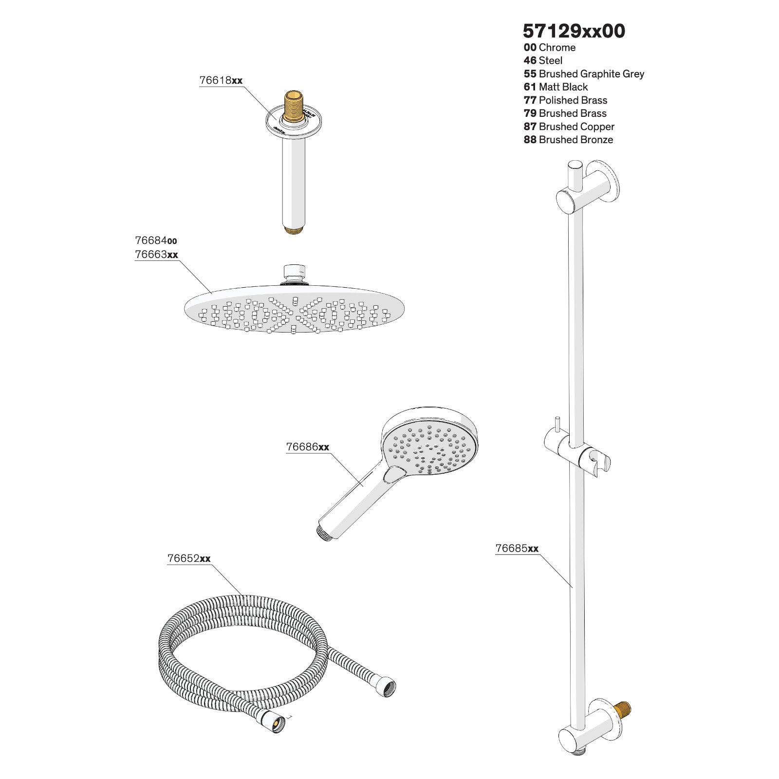 Onderdelentekening Damixa Silhouet SR 2 inbouw douchethermostaat systeem 57129