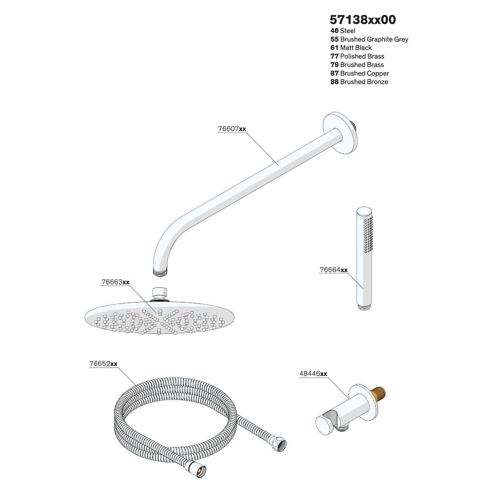 Onderdelentekening Damixa Merkur HS 1 inbouw douchethermostaat systeem 57138