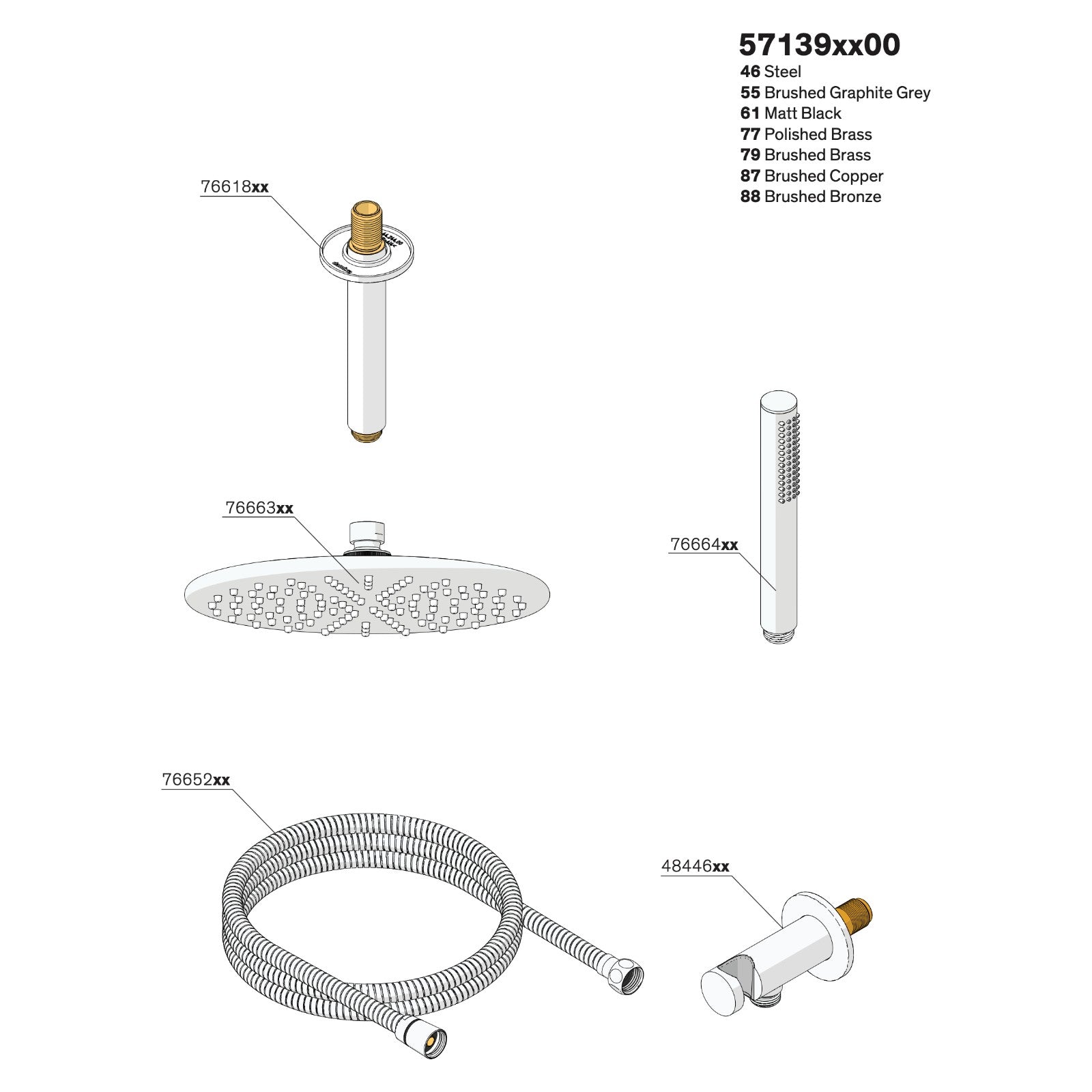 Onderdelentekening Damixa Merkur HS 2 inbouw douchethermostaat systeem 57139