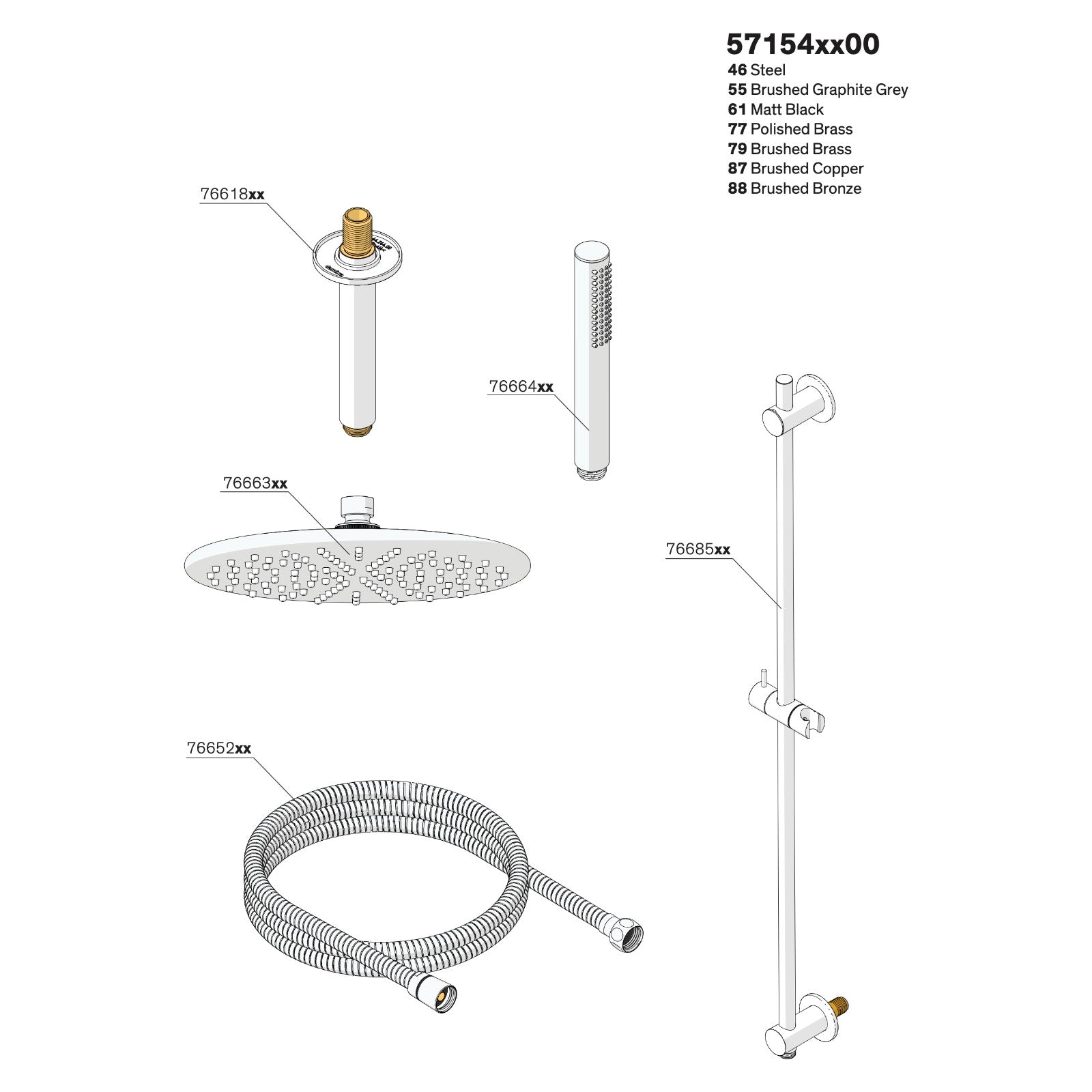 Onderdelentekening Damixa Merkur SR 2 inbouw douchethermostaat systeem 57154