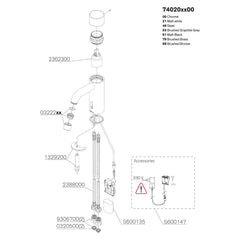 Onderdelentekening Damixa Silhouet touchless wastafelmengkraan Public 74020