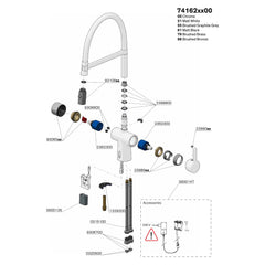 Onderdelentekening Damixa Silhouet touchless Pro keukenmengkraan 74162