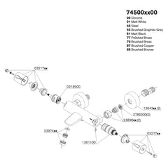 Onderdelentekening Damixa Silhouet thermostatische bad/douchemengkraan 74500