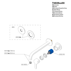Onderdelentekening Damixa Silhouet afbouwset wandmengkraan 180 mm 74626