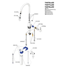 Onderdelentekening Damixa Silhouet Instant 4 kokendwaterkraan 74676 / 74677 / 74678