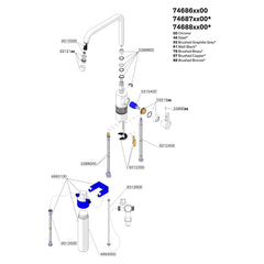 Onderdelentekening Damixa Silhouet Instant 4 kokendwaterkraan met L-uitloop 74686 / 74687 / 74688