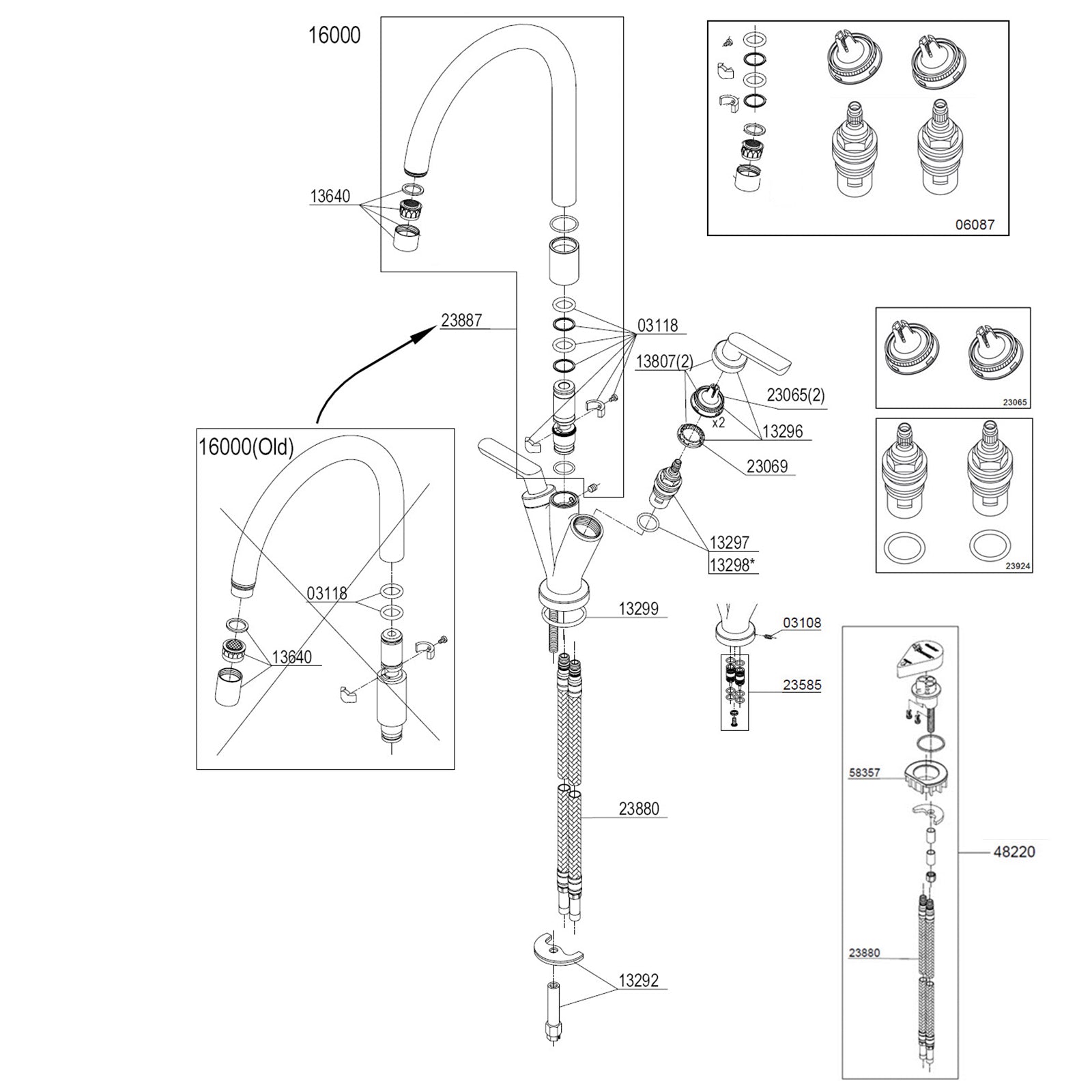 Damixa Spare Parts Venus kitchen mixer tap 16000 / 16047 / 16002
