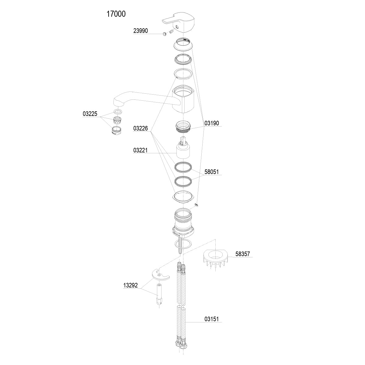 Damixa parts Pine kitchen mixer tap low spout 1700000