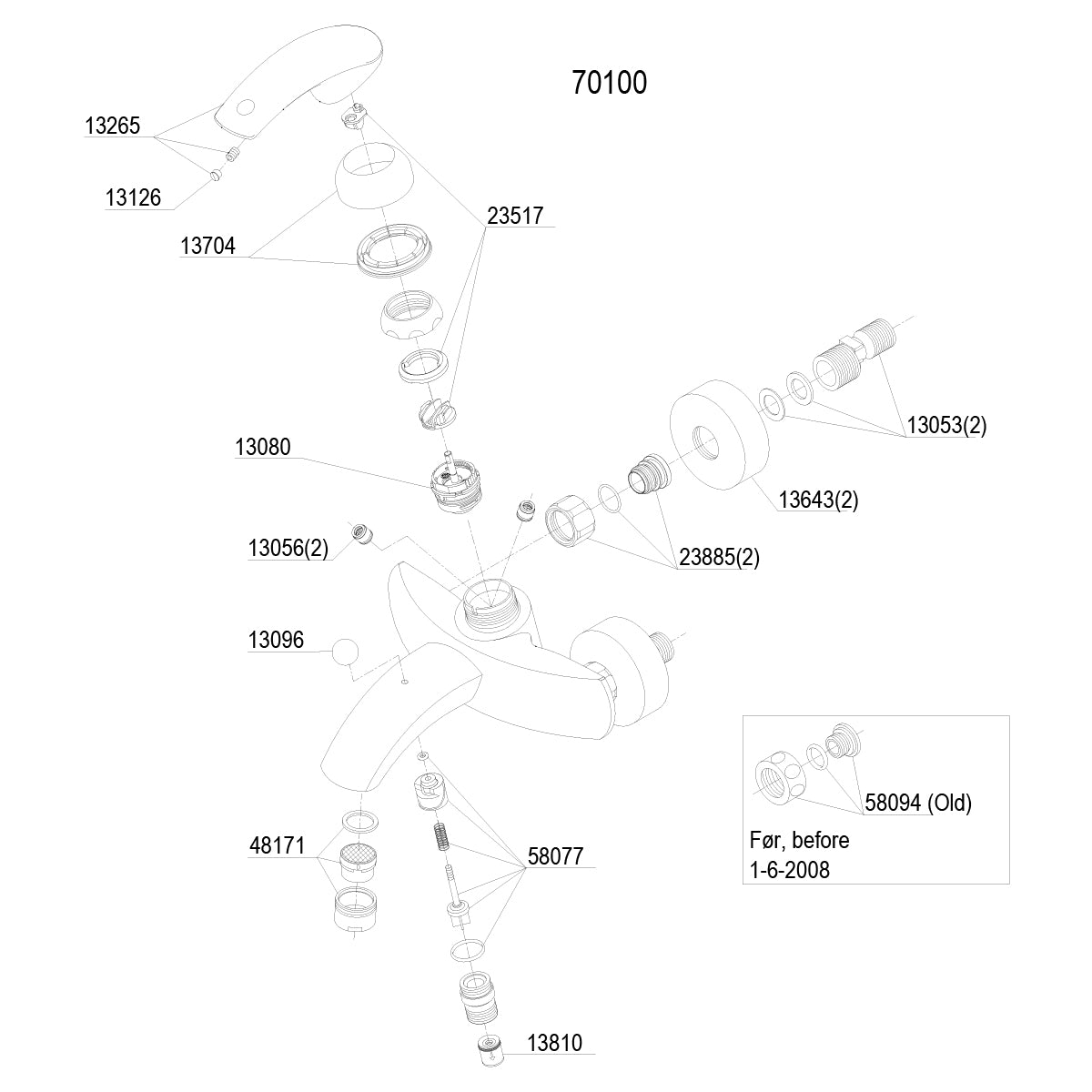 Damixa parts Gala 1-handle bath mixer with diverter 7010000