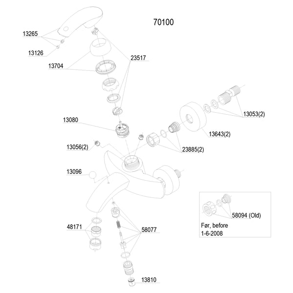 Damixa parts Gala 1-handle bath mixer with diverter 7010000