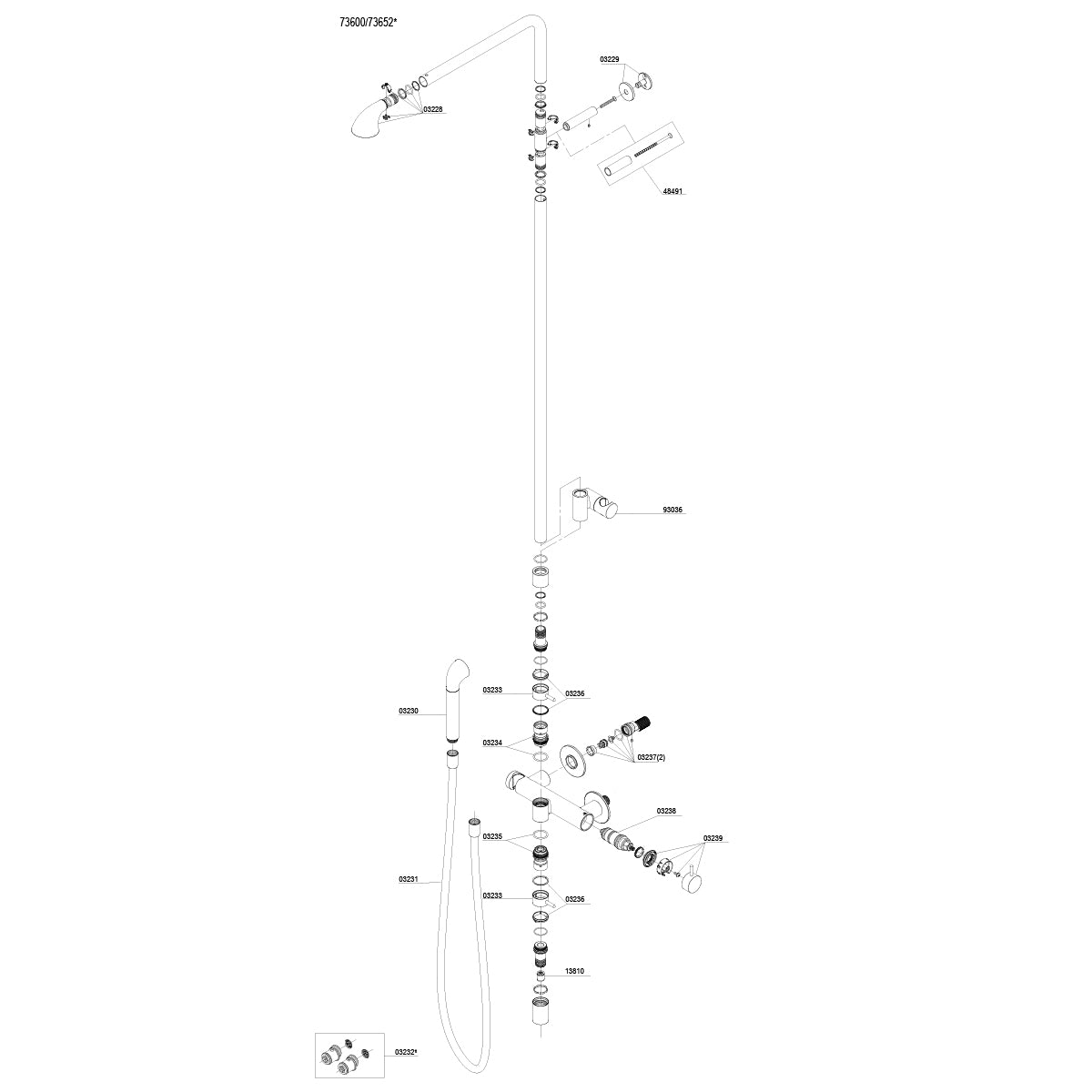 Damixa onderdelen A-Pex thermostatisch regendouche systeem 7360000