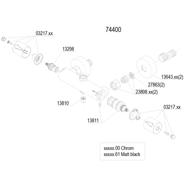 Silhouet douchemengkraan thermostatisch hoh 15cm met koppelingen Chroom
