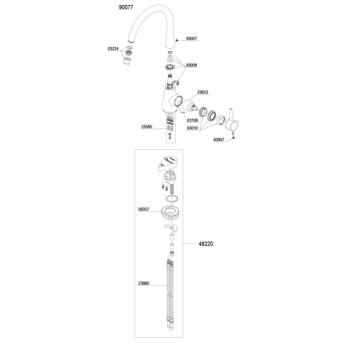 Damixa onderdelen Bell 1-greeps keukenmengkraan c-uitloop 9007700