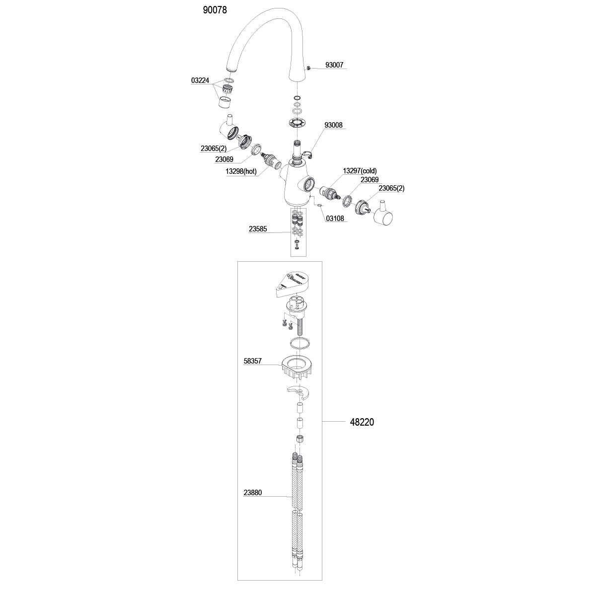 Damixa onderdelen Bell 2-greeps keukenmengkraan c-uitloop 9007800