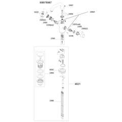 Damixa onderdelen Bell 2-greeps wastafelmengkraan 1-greeps u-uitloop z. waste 9086700
