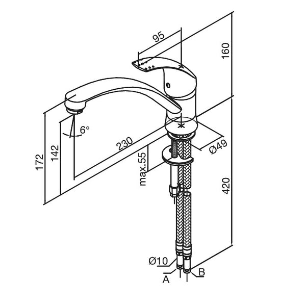 Damixa Jupiter 1-greeps keukenmengkraan met kogelmenger SATIN Satinox