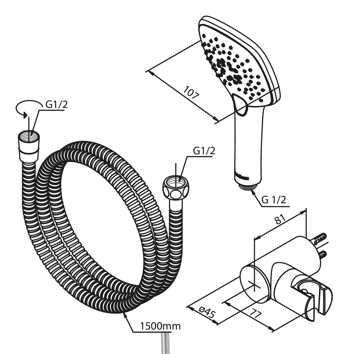 Damixa Douche slang easyflex 1500mm ZILVER