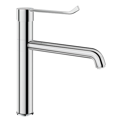 Delabie Mechanische wastafelmengkraan met hygiënische hendel en hoge draaibare uitloop 220 mm chroom