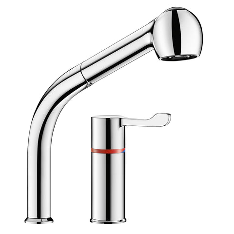 Delabie SECURITHERM thermostatische spoeltafelmengkraan met kolom en uittrekbare sproeier chroom