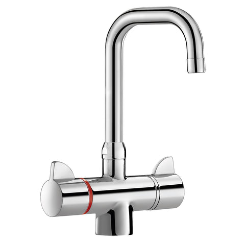 Delabie SECURITHERM thermostatische tweegreeps wastafelmengkraan met hoge uitloop 150 mm chroom