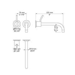 VOLA Afbouwset tbv 100 / 100X uitloop 225mm en losse rozetten (na 2020) Art. 121AP(M-L)