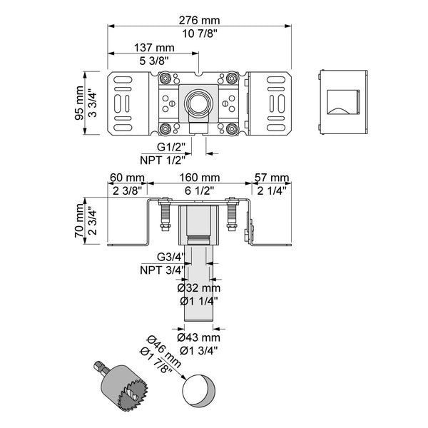 Vola Los aansluithuis.1/2 aansluiting voor koperen stalen ijzeren of PEX-leidingen. Artikelnummer 200M