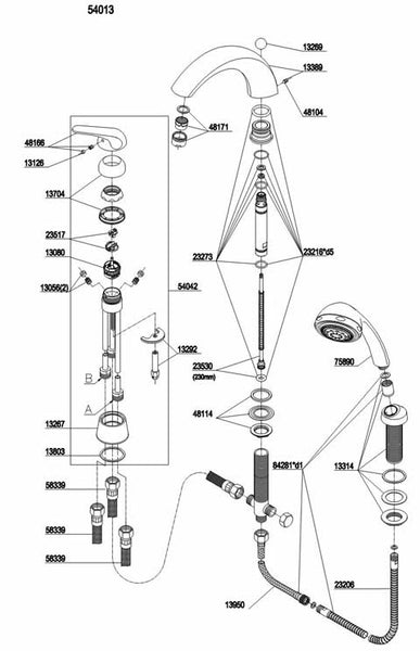 Damixa Parts Apollo Plus 3-hole bath mixer tap 54013.00 / 54014.00