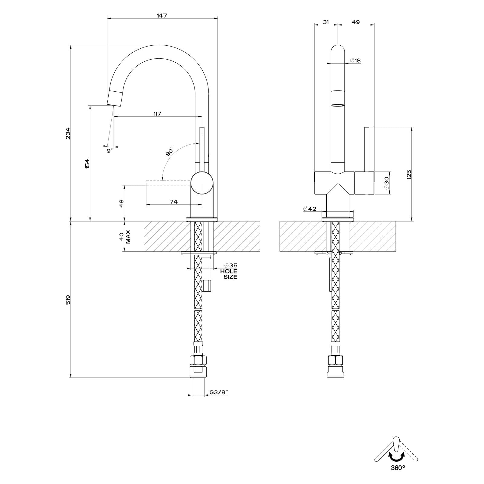 Maattekening Gessi 00915 fonteinkraan