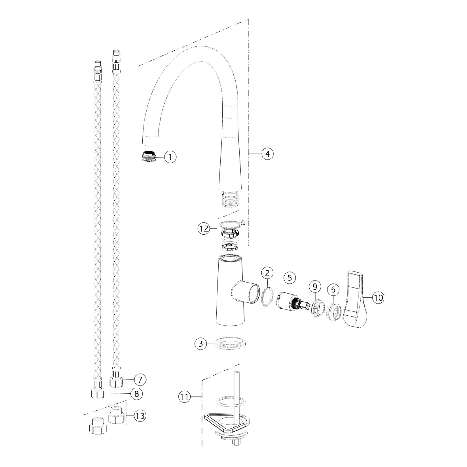 Onderdelentekening Gessi Proton 17151 met positienummers