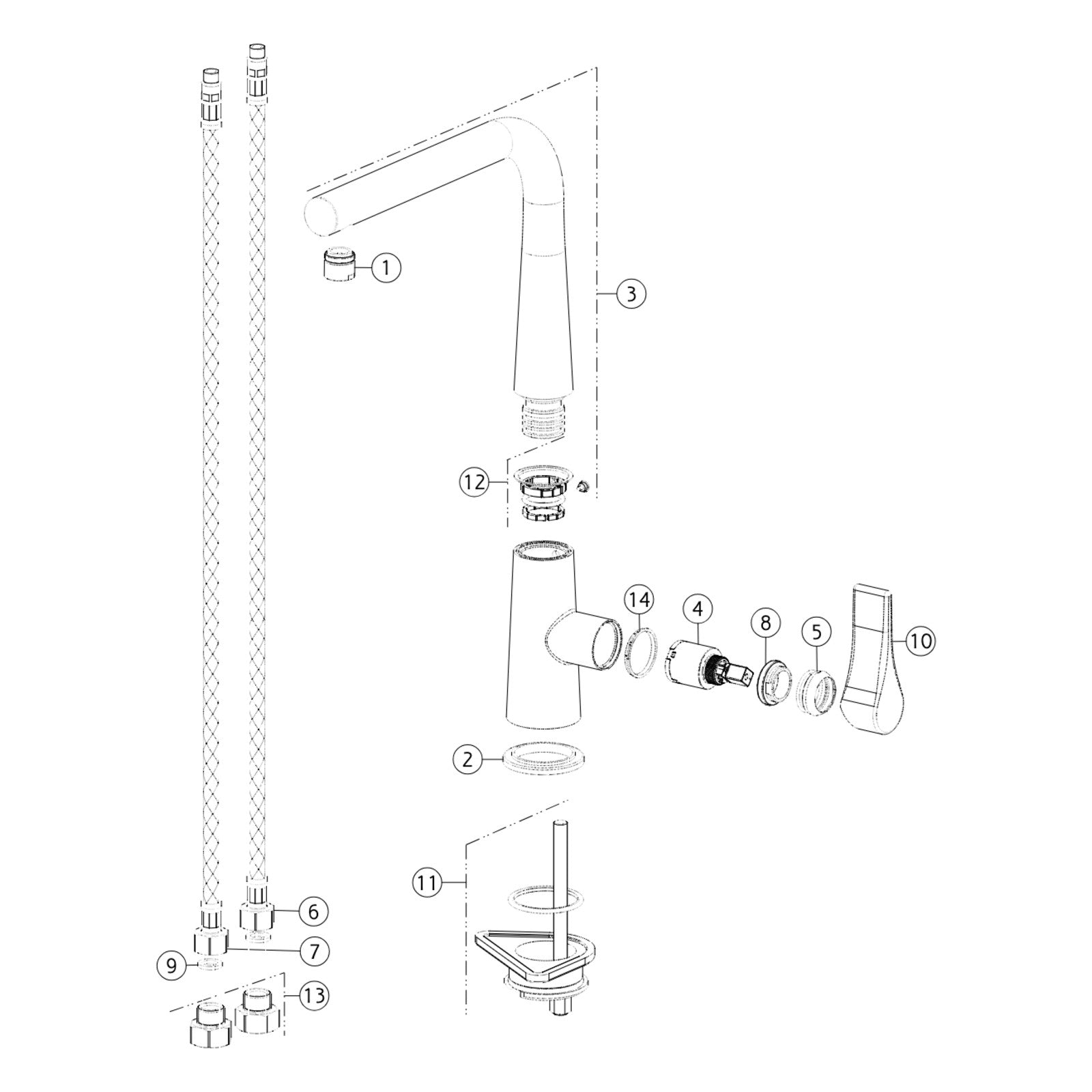 Onderdelentekening Gessi Proton 17175 met positienummers