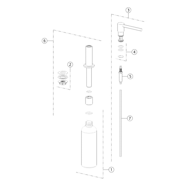 Onderdelentekening Gessi zeepdispenser 29651 met positienummers
