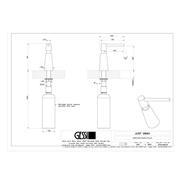 Maattekening Gessi Just zeeppomp 29654