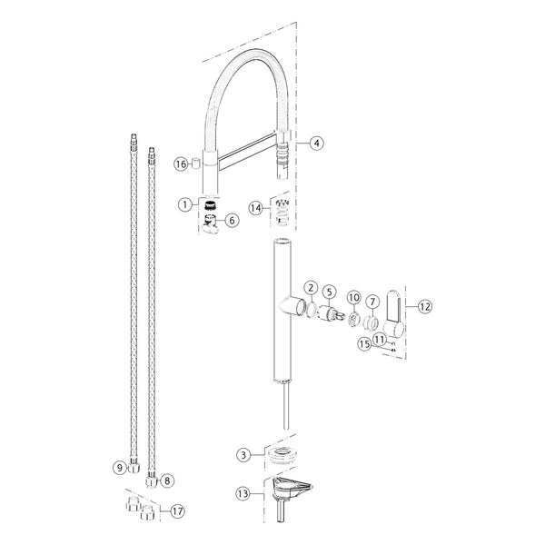 Onderdelentekening Gessi Helium 50009 met positienummers