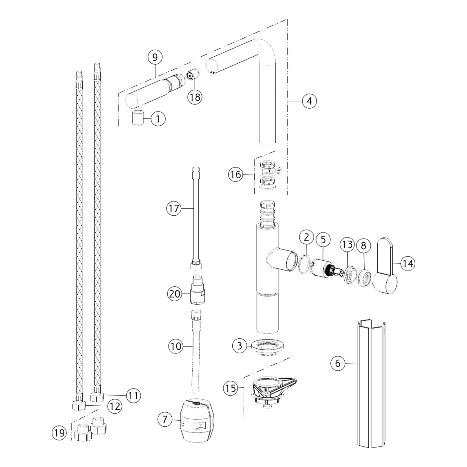 Onderdelentekening Gessi Helium 50103 met positienummers
