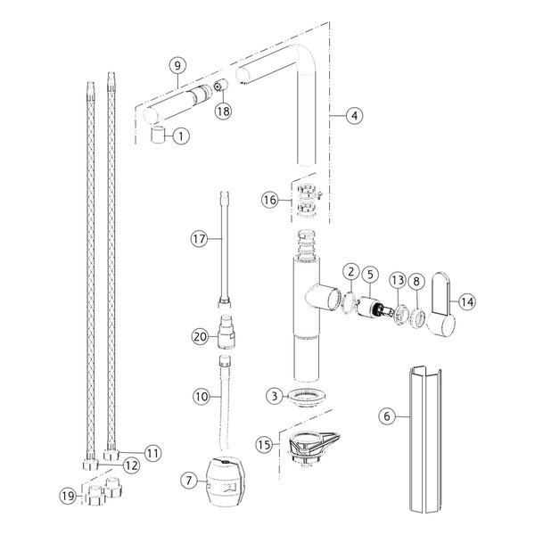 Onderdelentekening Gessi Helium 50103 met positienummers