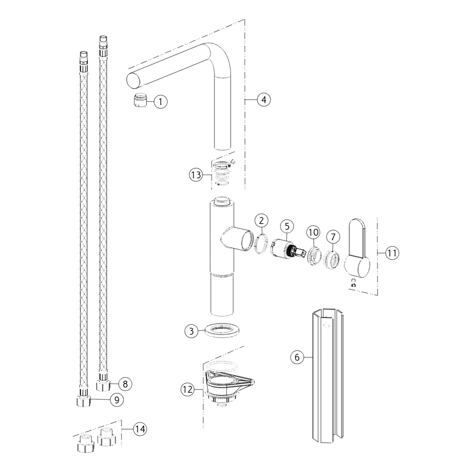 Onderdelentekening Gessi Helium 50105 met positienummers