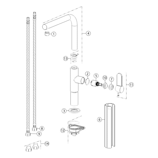 Onderdelentekening Gessi Helium 50105 met positienummers
