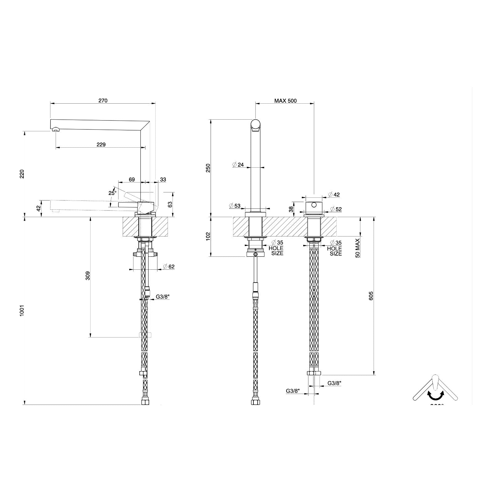 Maattekening Gessi Su&Giù 50107