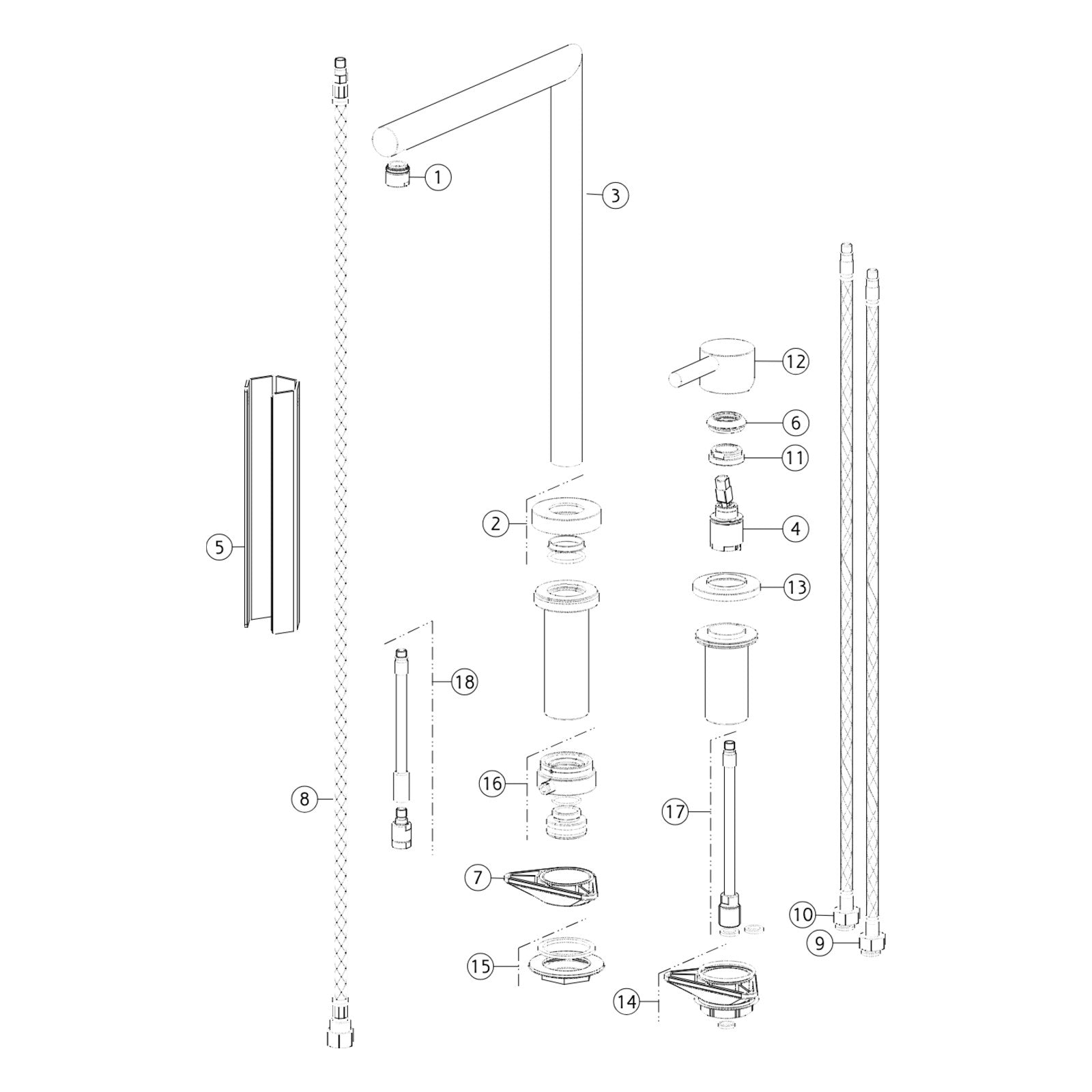 Onderdelentekening Gessi Su&Giù 50107 met positienummers