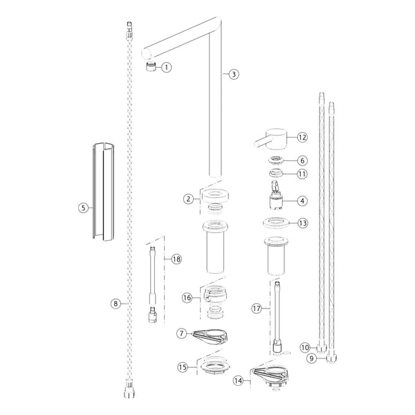 Onderdelentekening Gessi Su&Giù 50107 met positienummers