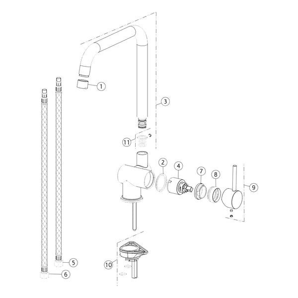 Onderdelentekening Gessi Su&Giù 50311 met positienummers